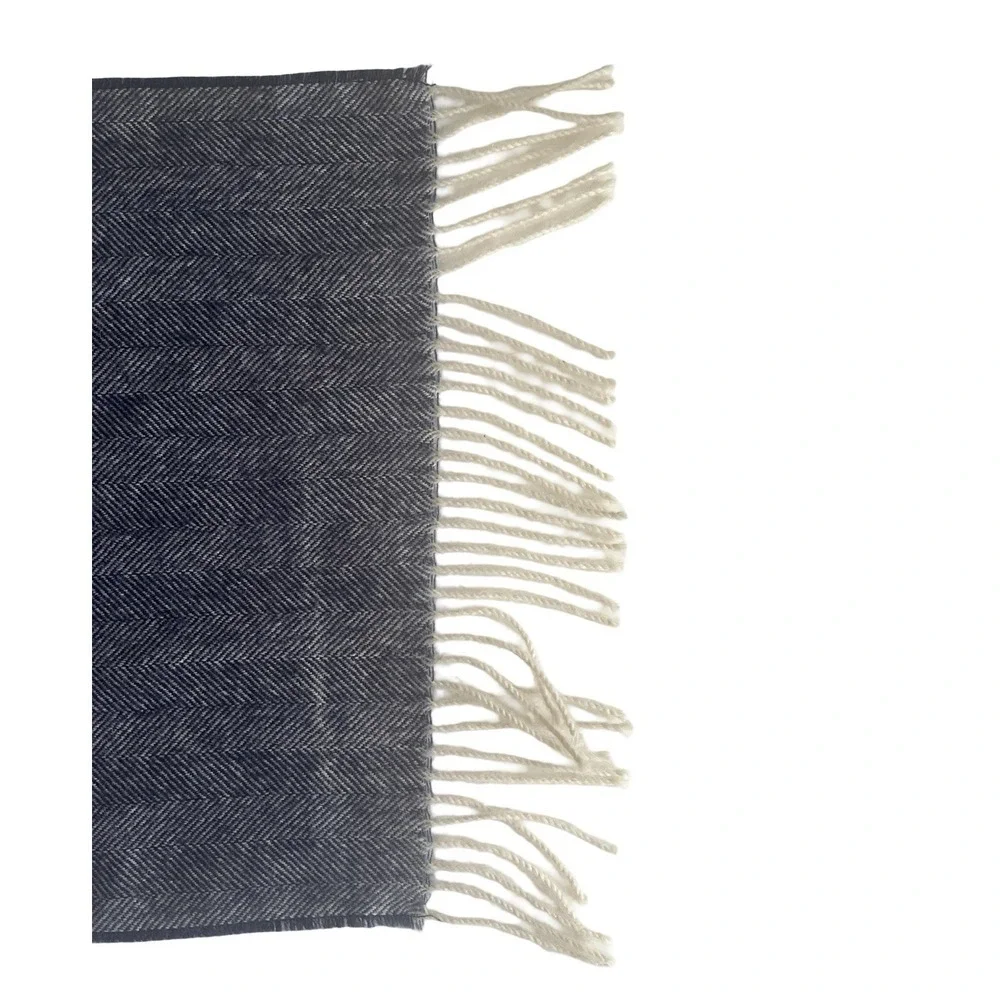 Texdisa‎ Baby Alpaca Scarf Blue Herringbone Cream Ivory Fringe Cozy